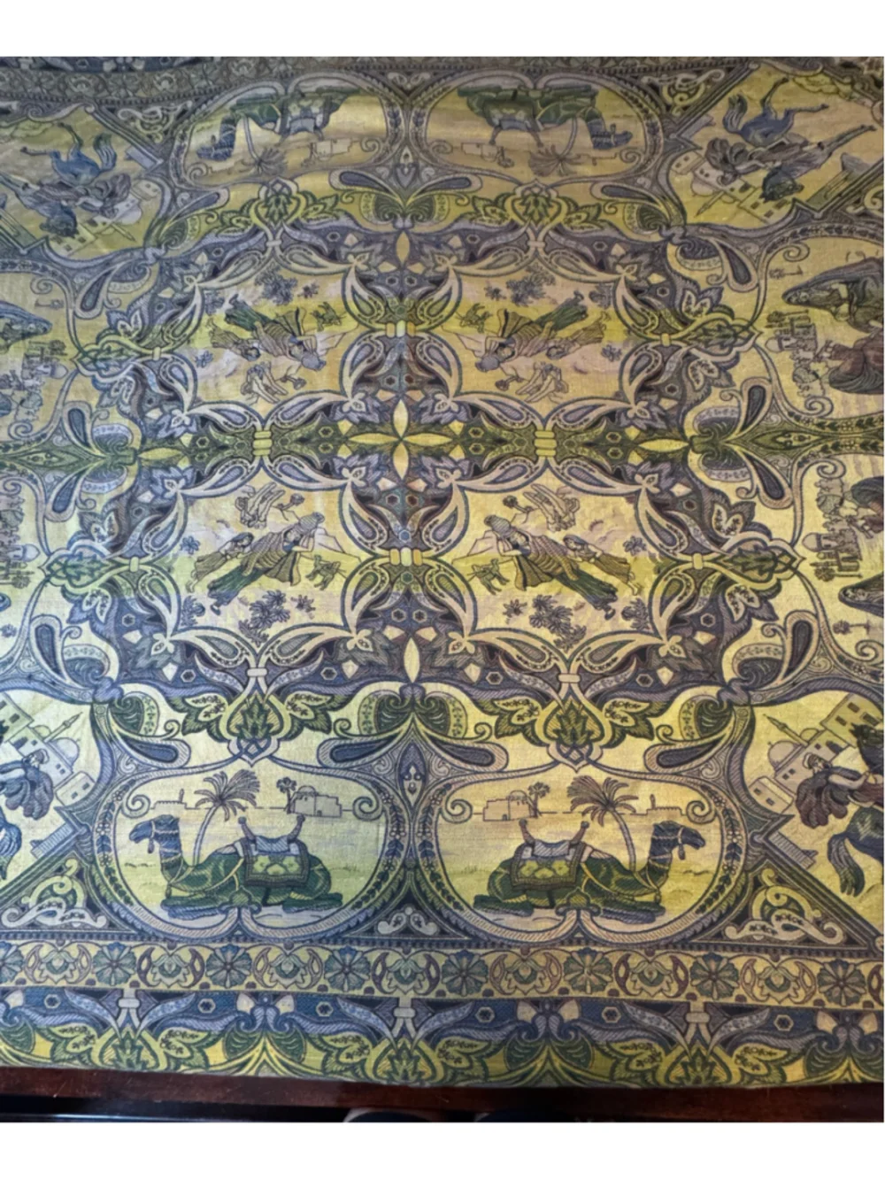 Vintage William Morris Style Woven Tapestry Throw Blanket 70x80 Camel Horse